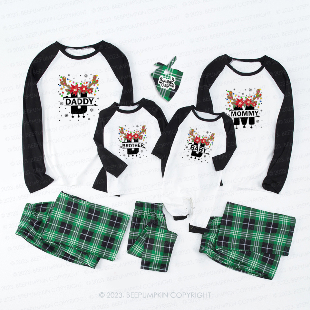 Monogrammed Full of Christmas Lights Antler Matching Pajamas Beepumpkin