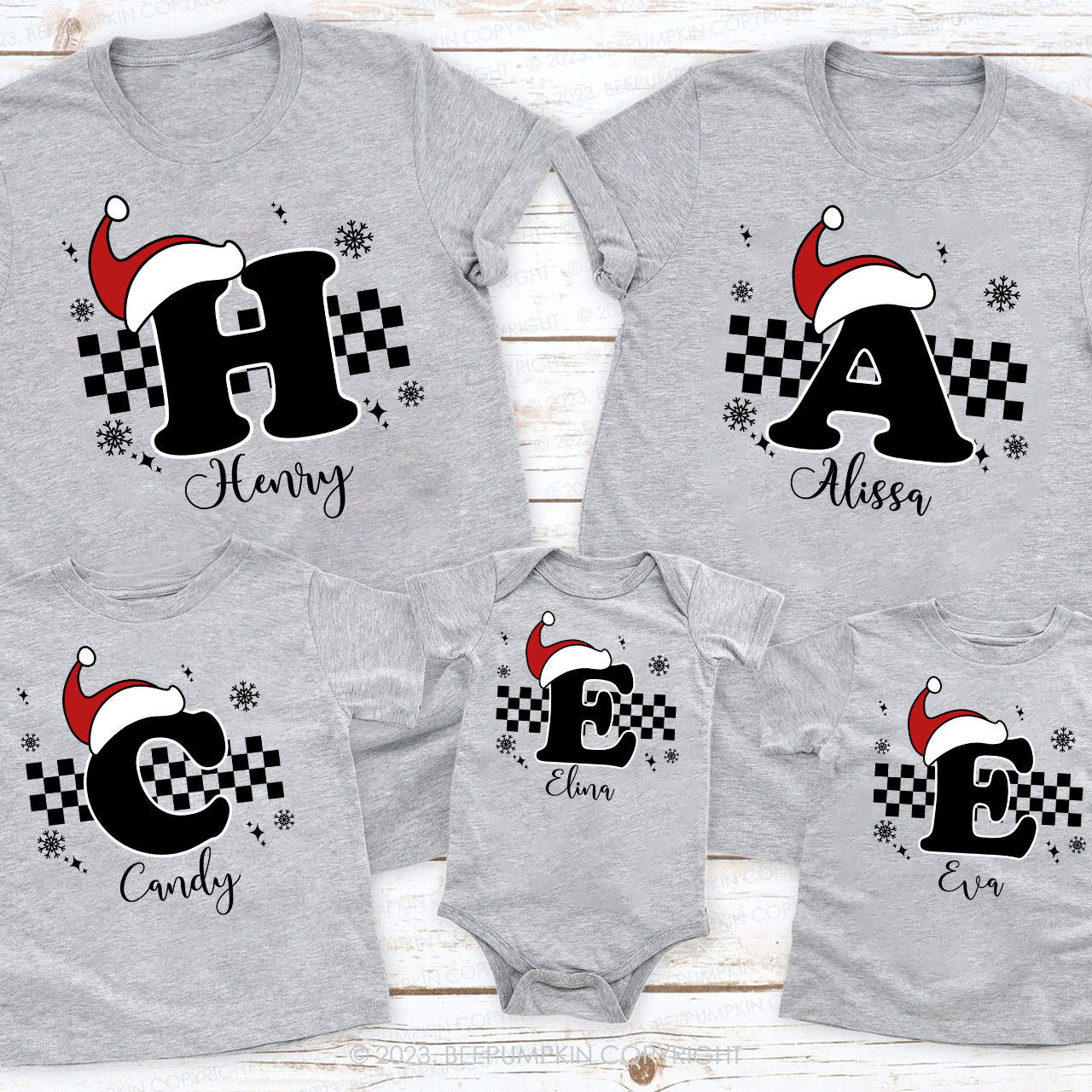 Custom Monogrammed Christmas Family Matching Tees Beepumpkin
