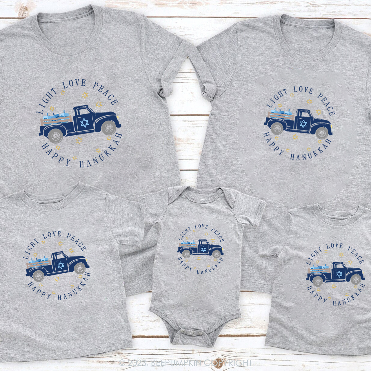 Hanukkah Dreidels Light Love Peace Family T-Shirts Beepumpkin