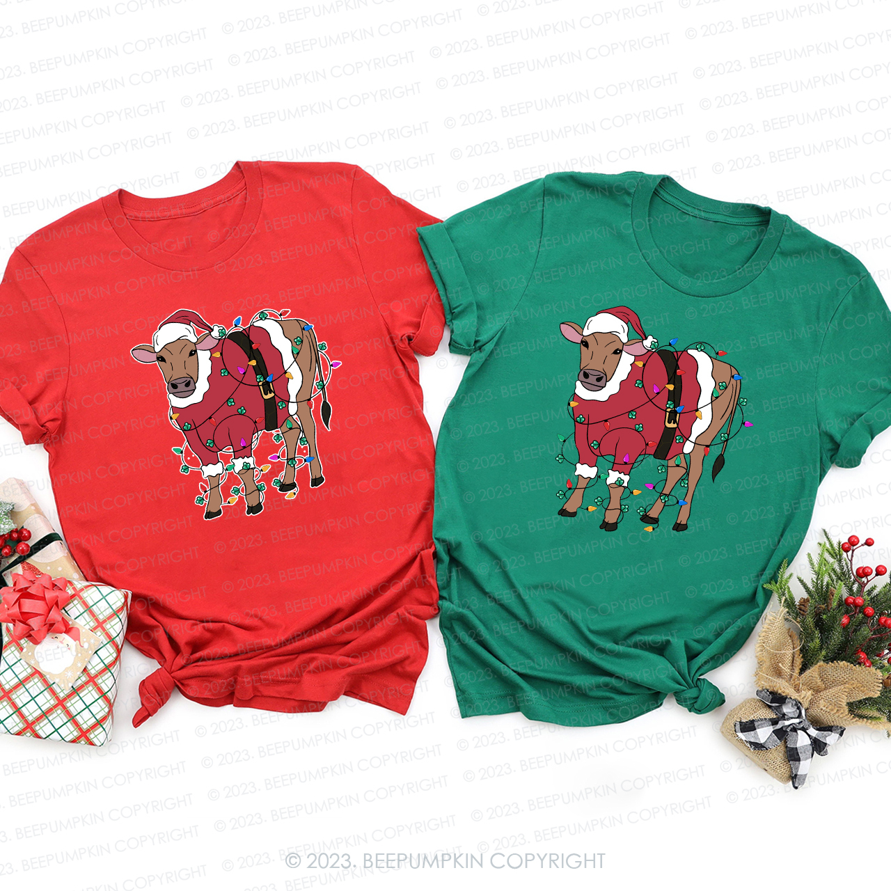 2023 Merry Christmas Lights Cows Family Christmas Shirt