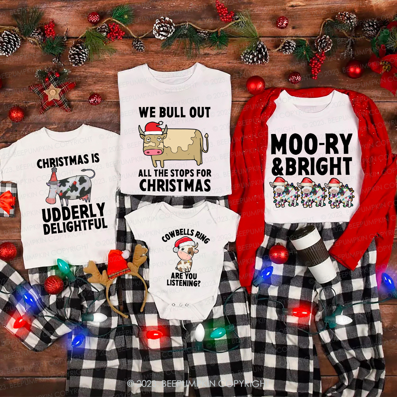 Funny Matching Family Cow Farm Christmas Shirts