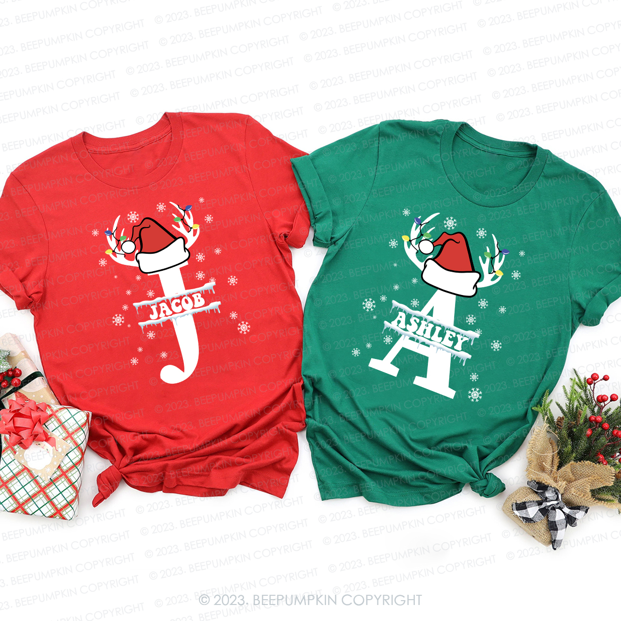 Custom Gift Monogrammed Family Christmas Shirts