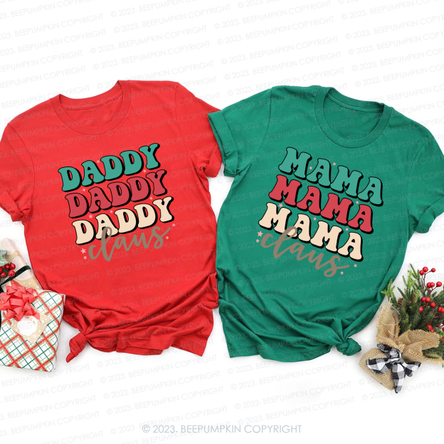 Claus Family Colored Letters Christmas Matching Shirts