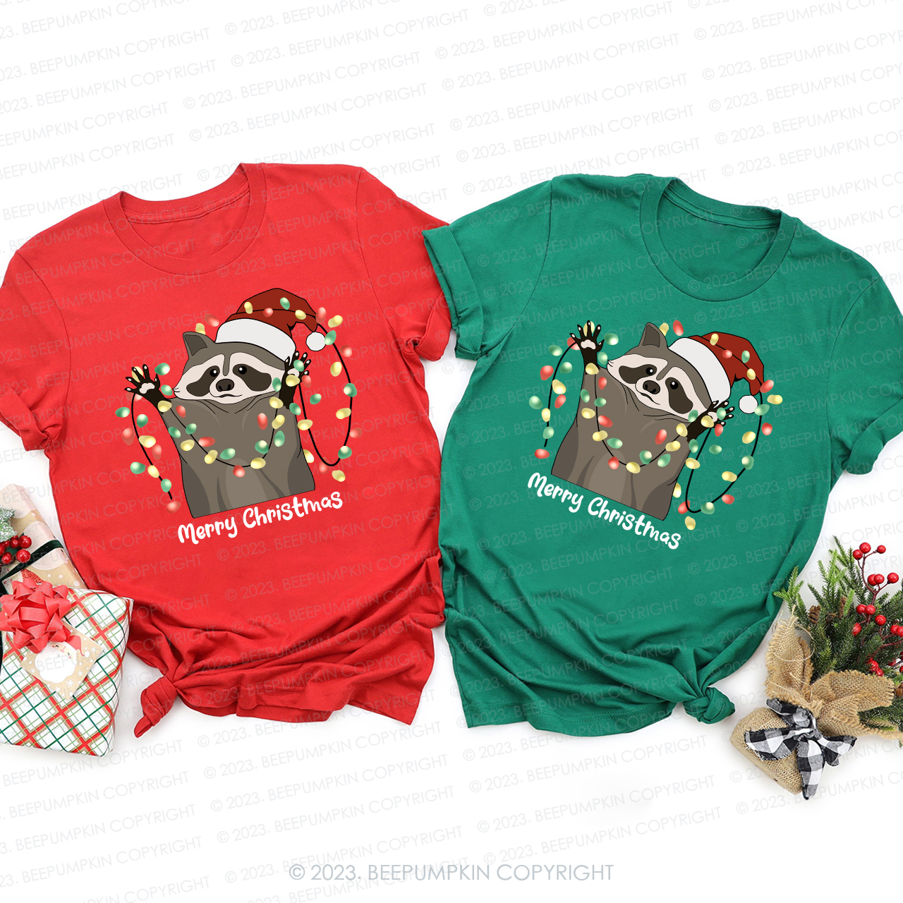 Christmas Raccoon Funny Animal  Happy Holidays Gift Matching Shirts