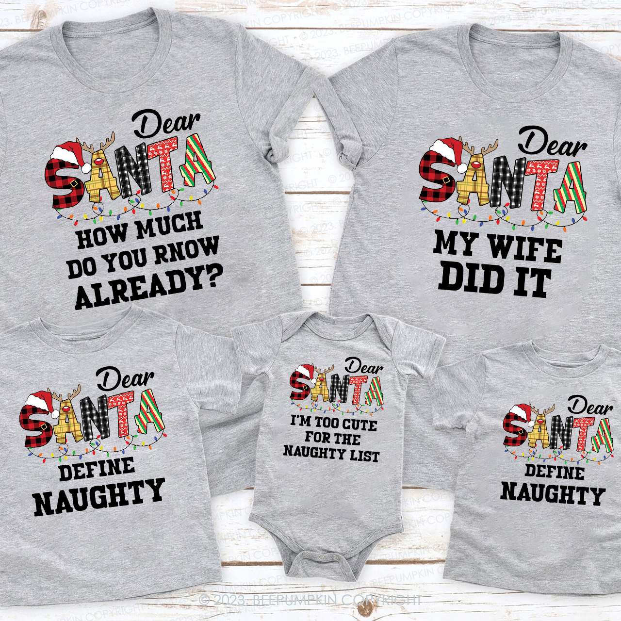 Dear Santa Spelling Design Christmas Matching Shirts