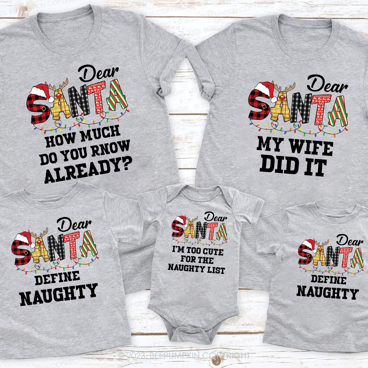 Dear Santa Spelling Design Christmas Matching Shirts
