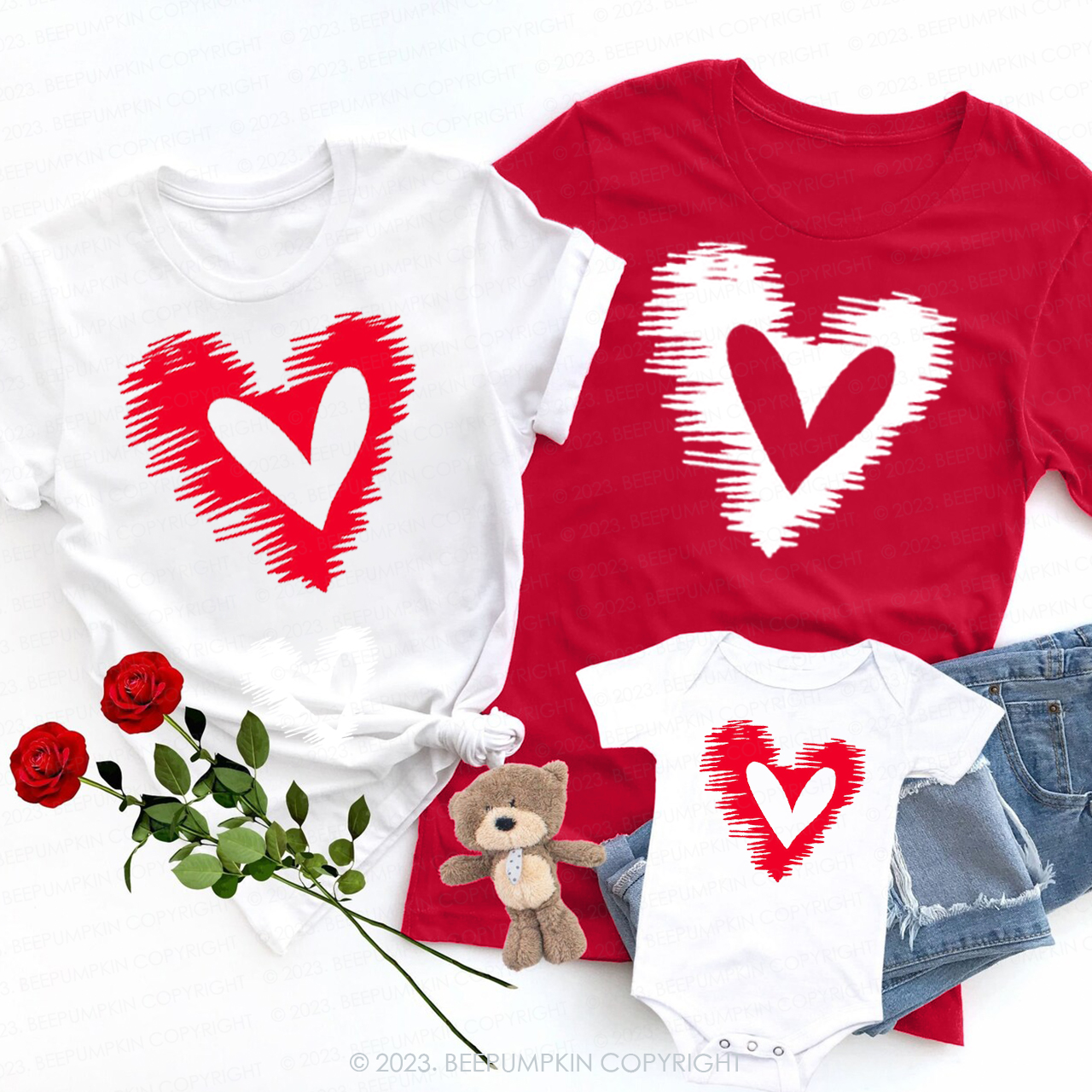 Couple Doodle Hearts Matching Valentine��s Shirts