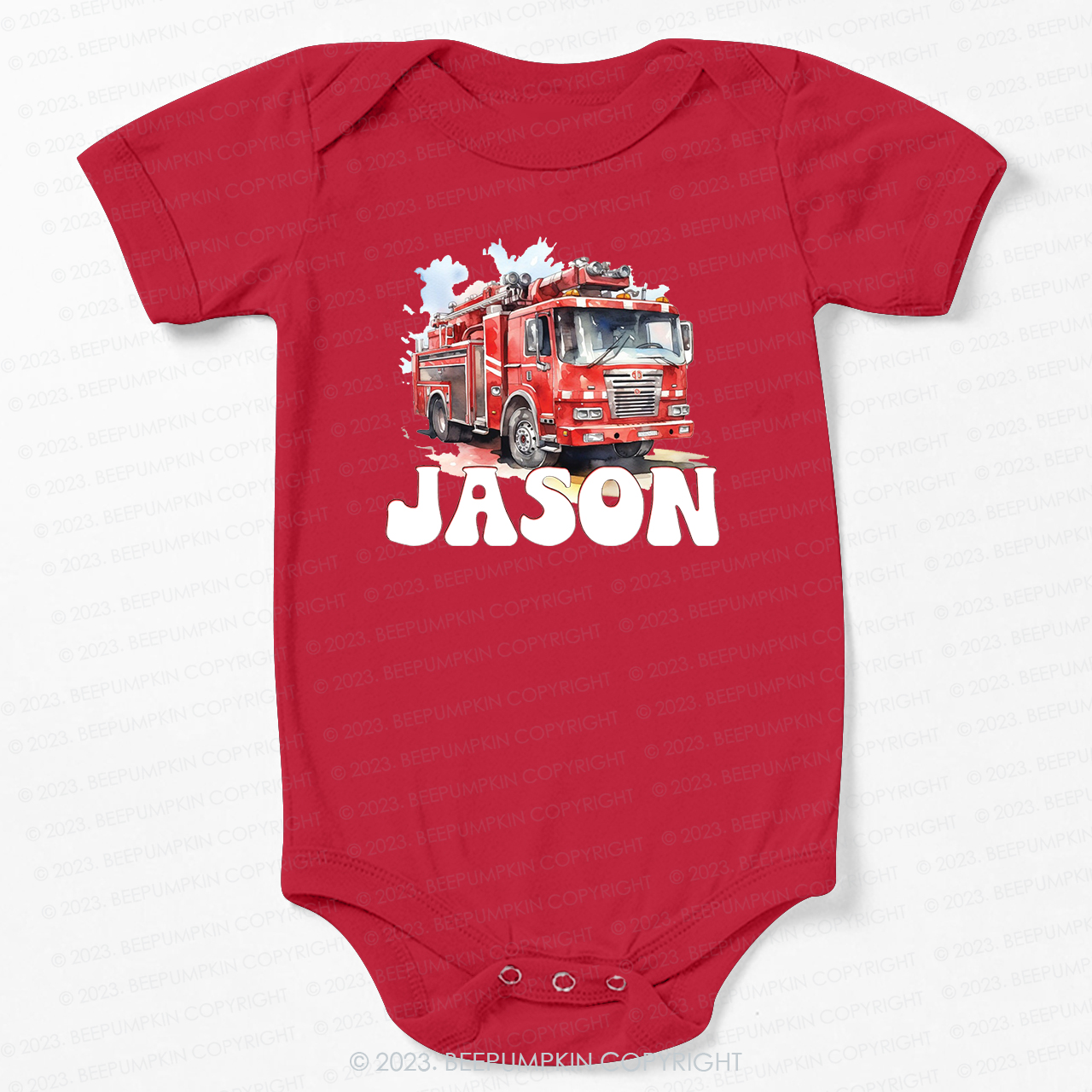 Personalized Name Firetruck Bodysuit For Baby