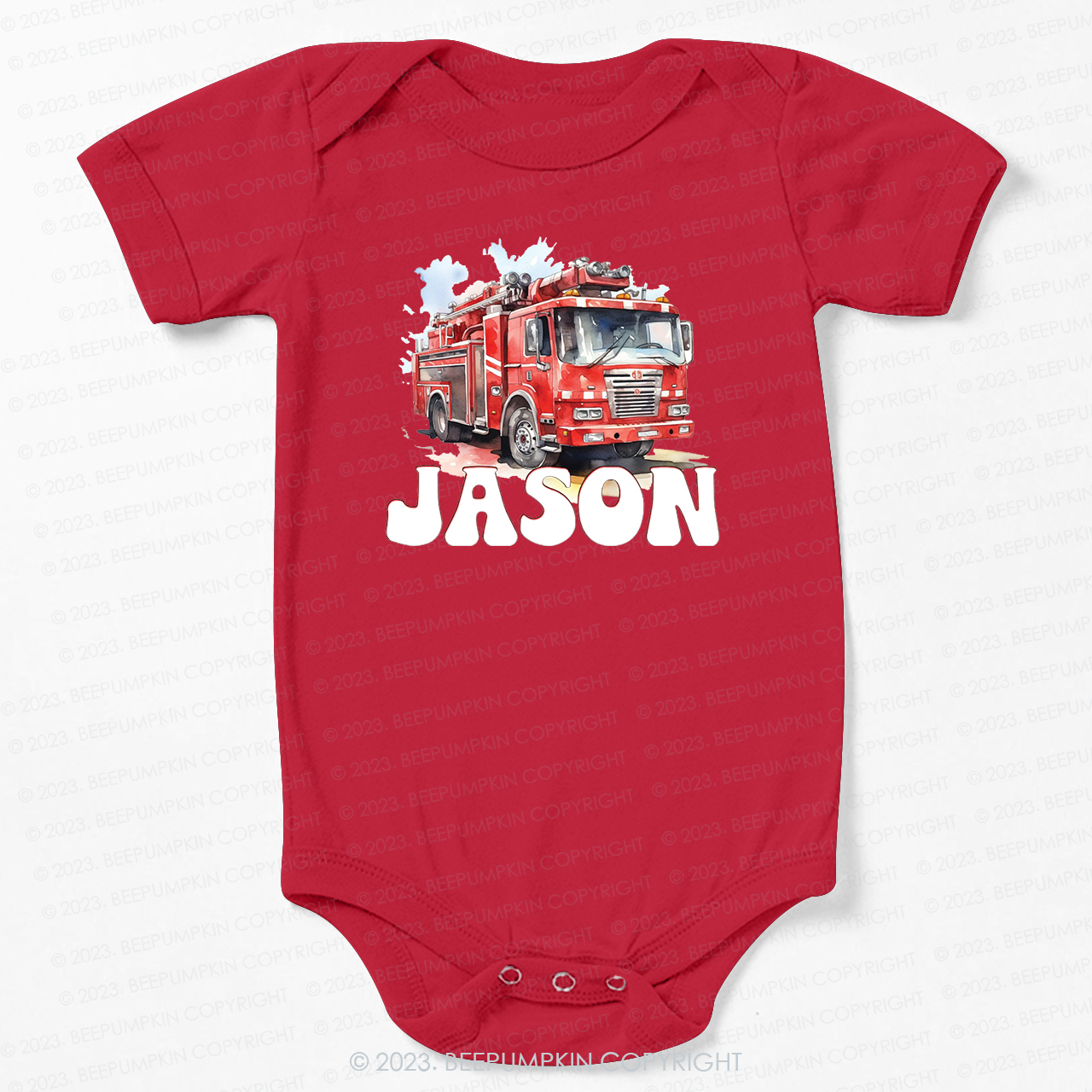 Personalized Name Firetruck Bodysuit For Baby