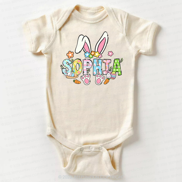 Flowers Personalized Name Easter Bodysuit For Baby