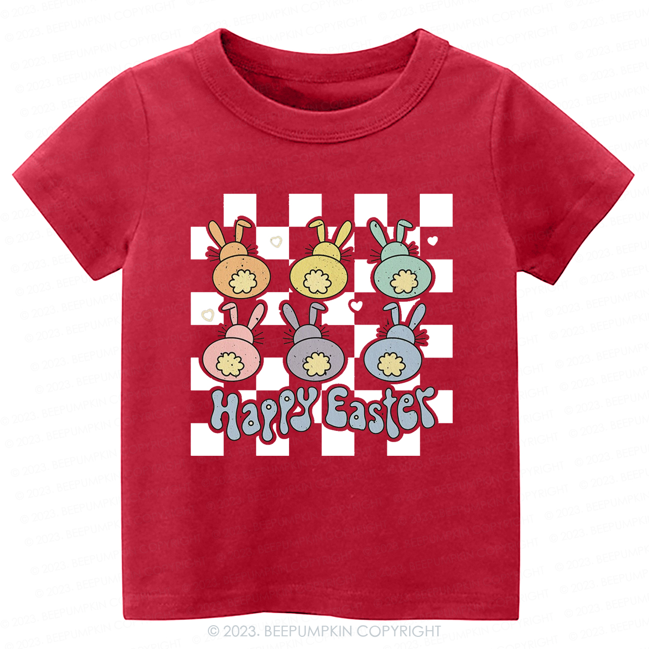 Happy Easter Checkered Bunnies-Toddler Tees