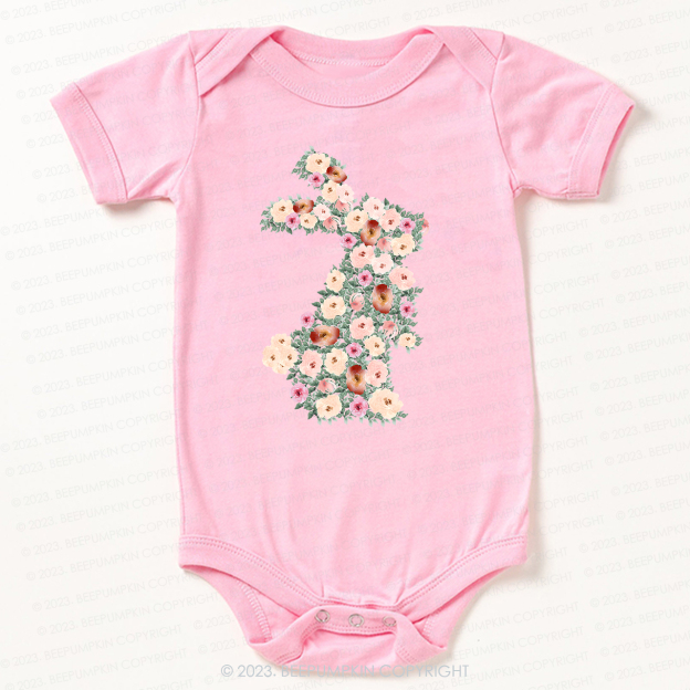 Spring Floral Bunny Easter Bodysuit For Baby