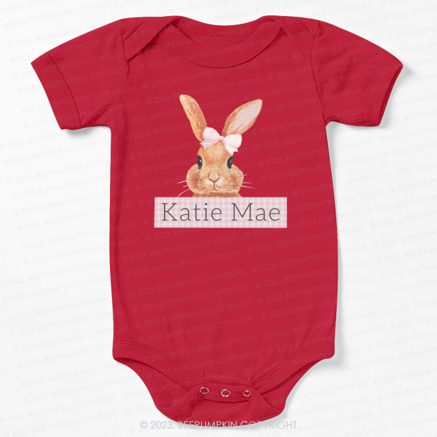 Pink Bunny Gingham Name Bodysuit For Baby