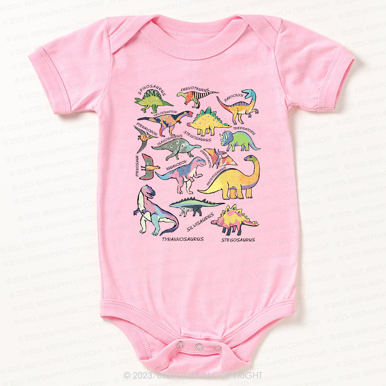 Retro Natural Baby Bodysuit - Types of Dinosaurs