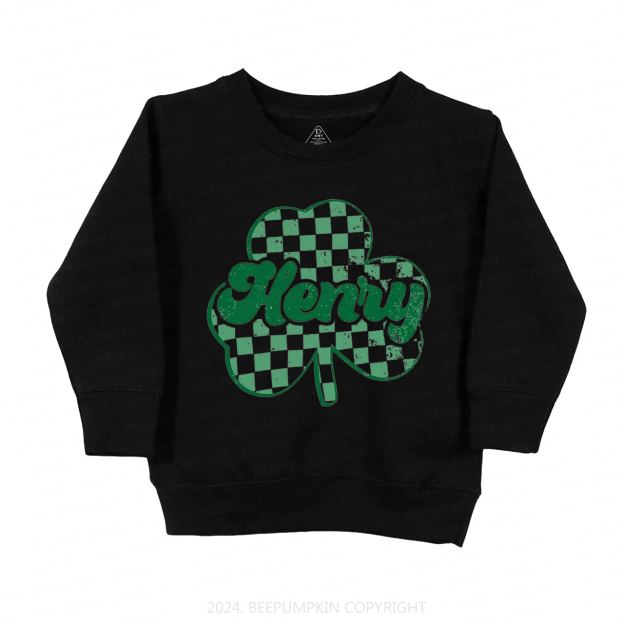 Clover Leaf With Name St.Patricks Day Kids Sweatshirt