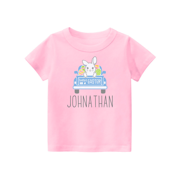 Personalized Easter Cute Bunny Truck Kids Shirt