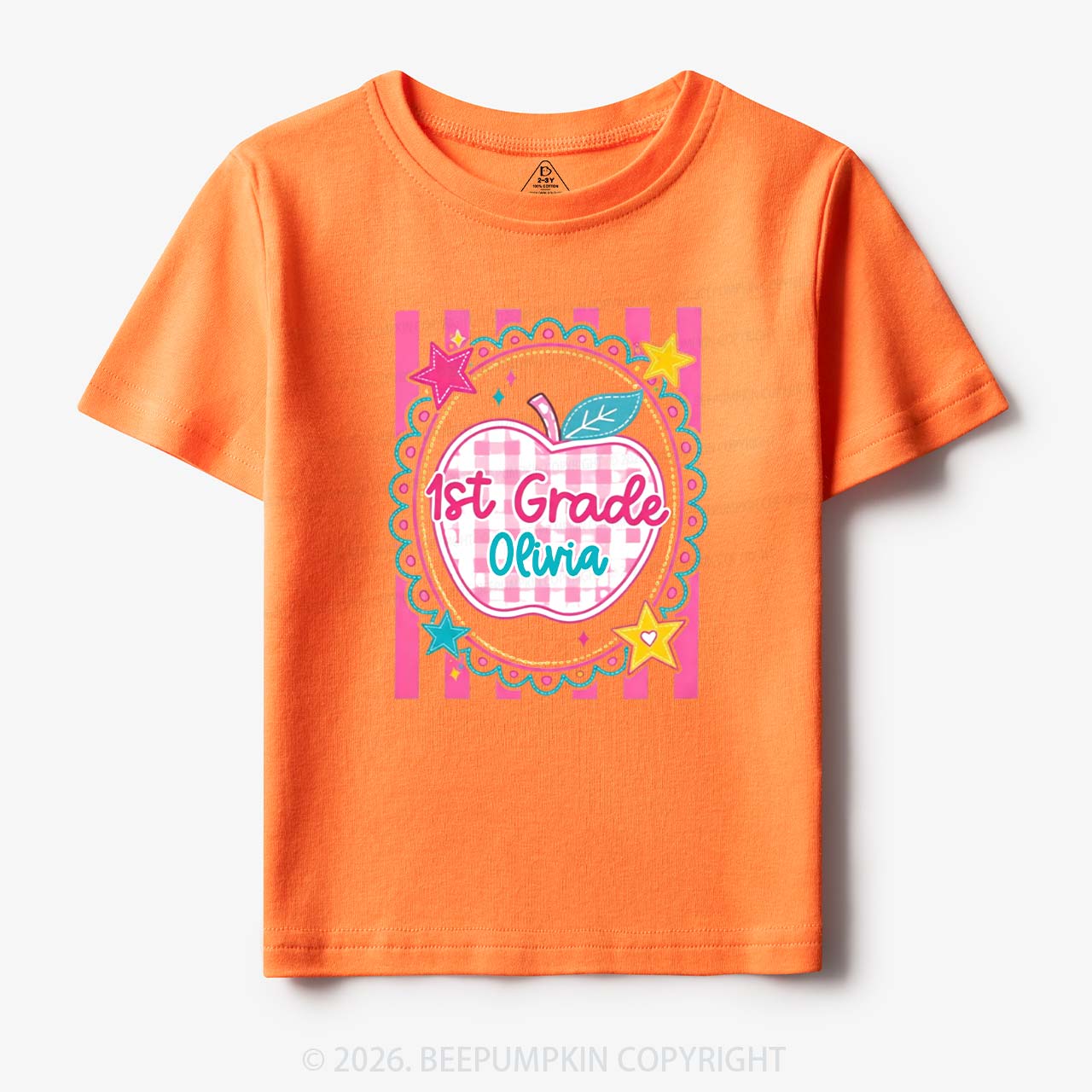 Personalized Girly Pink Gingham Back To School Toddler&Kid's Tees