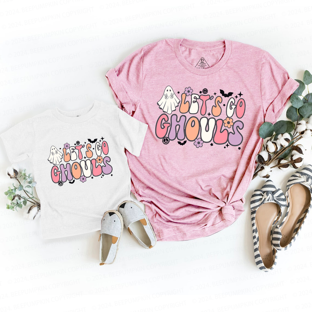 Lets Go Ghouls Retro Halloween Mom&Me Matching Shirt Beepumpkin