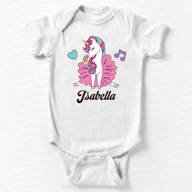 Unicorn Music Custom Name Bodysuit For Baby