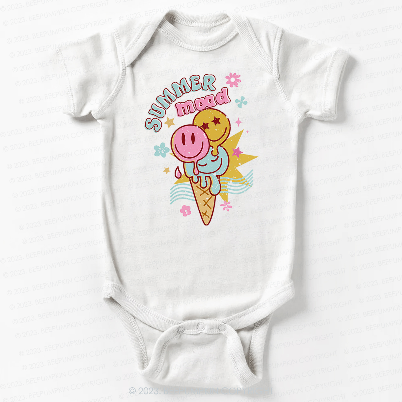 Summer Mood Ice Cream Happy Face Bodysuit For Baby