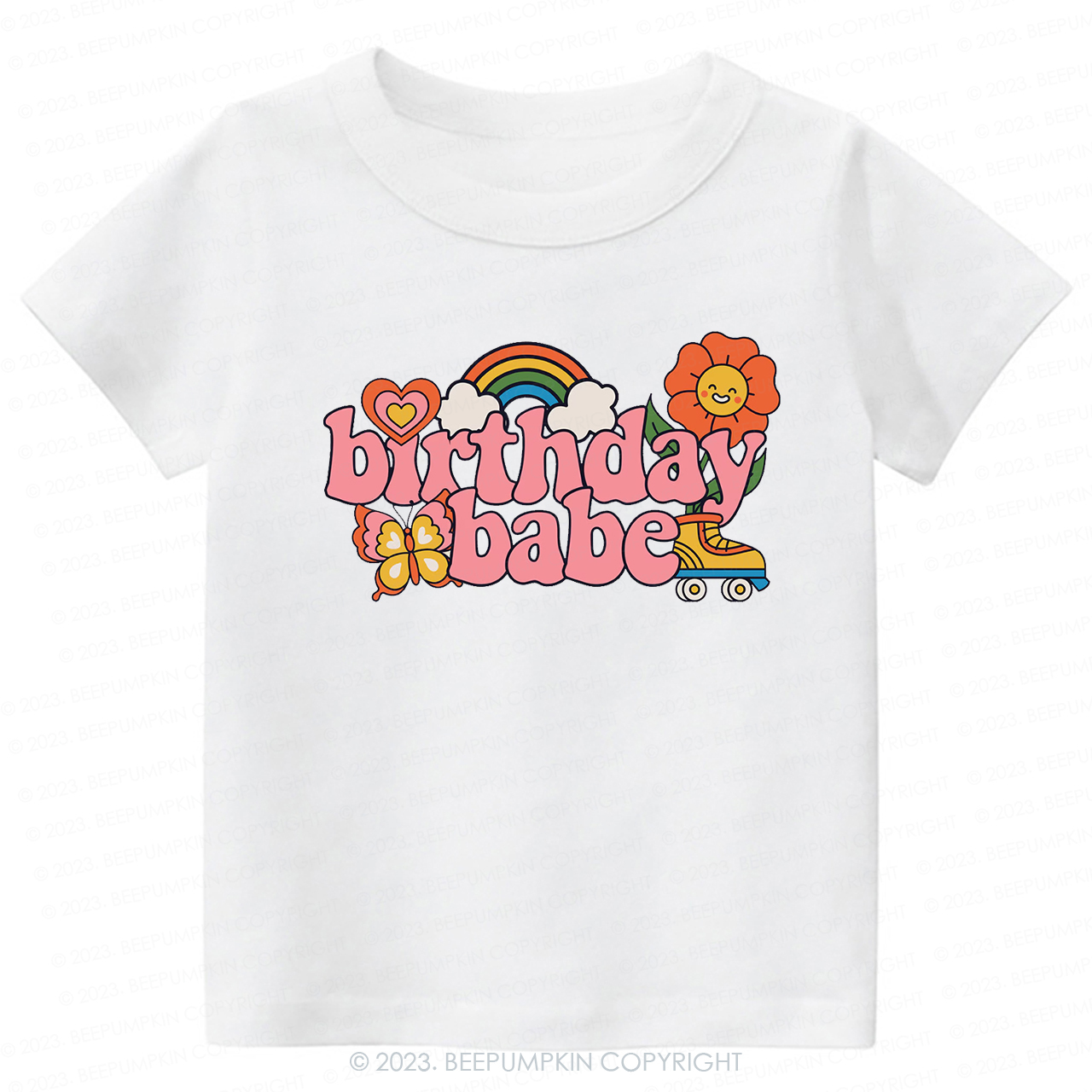 Pink Retro Birthday Babe Kids Shirt