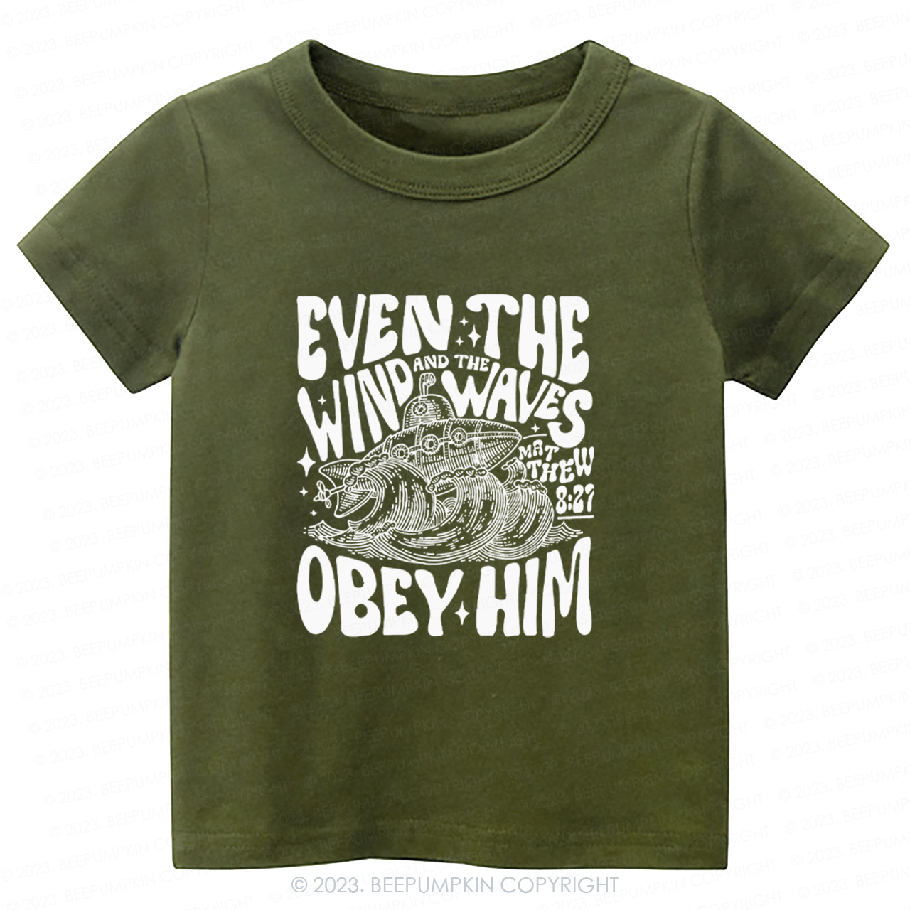 Even The Wind And The Waves Obey Him Natural Christian Jesus Kids Shirt