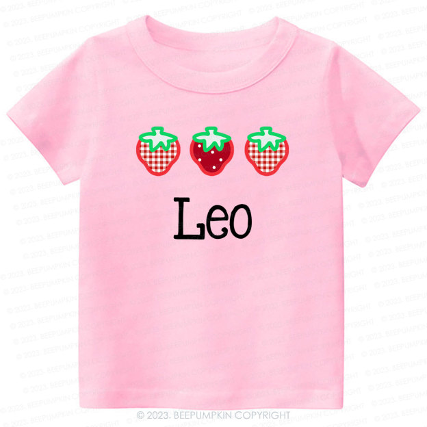 Strawberry Picking Applique Shirt For Kids