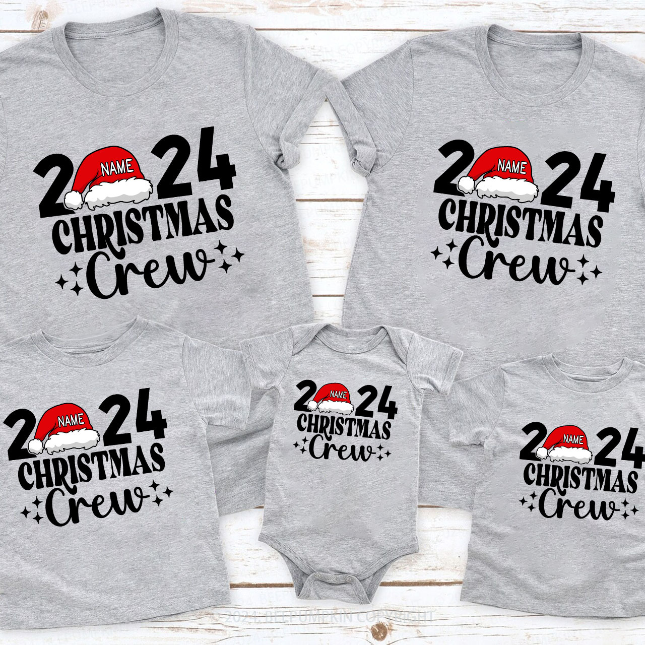 Personalized Christmas Crew 2024 Name On Santa Hat Shirts