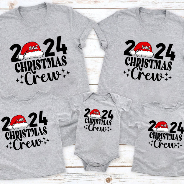 Personalized Christmas Crew 2024 Name On Santa Hat Shirts
