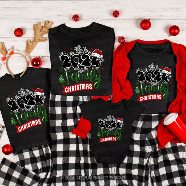 Christmas Hat With 2024 Family Matching Shirts