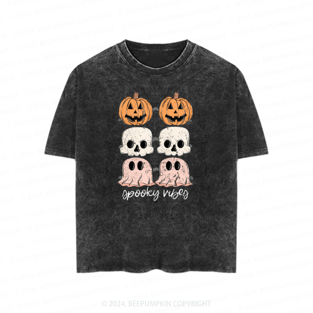 Halloween Ghost Spooky Vibes Toddler&Kids Washed Tees          