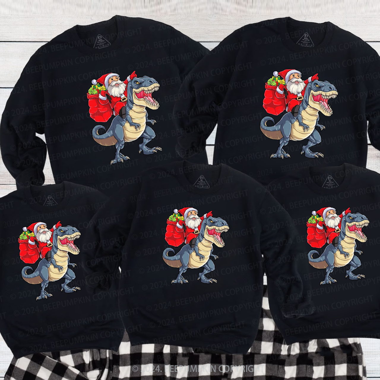 Santa Riding Dinosaur Family Christmas Sweatshirt