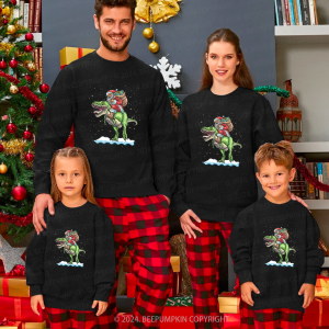 Image of Santa Riding Dinosaurus Family Christmas Sweatshirt