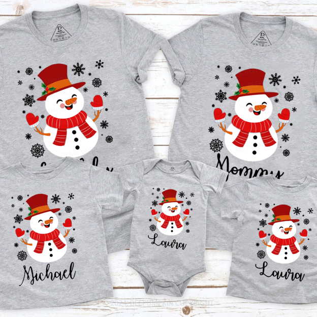 Personalized Happy Snowman Christmas Family Matching T-Shirts Beepumpkin