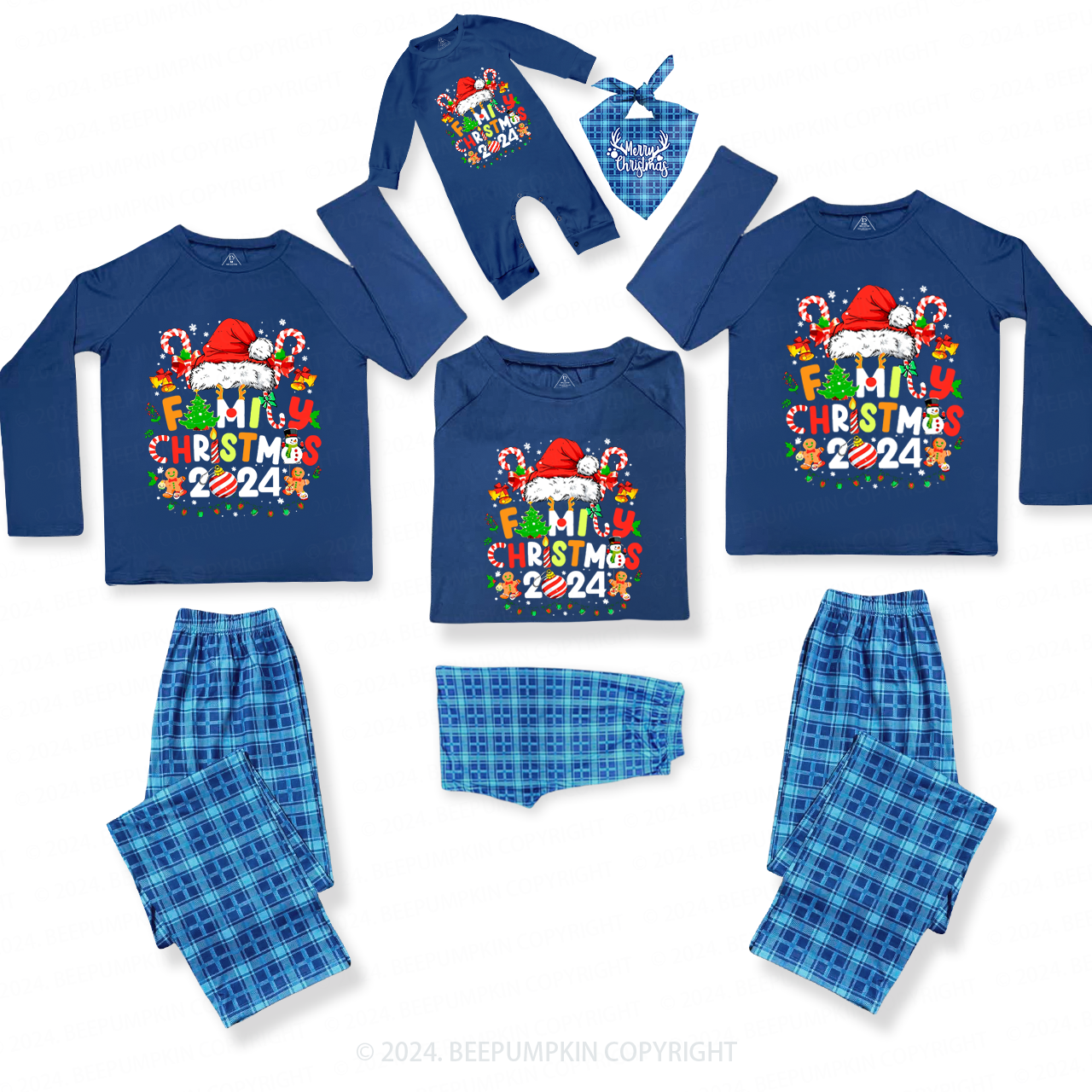 2024 Candy Family Christmas Matching Blue Pajamas Beepumpkin