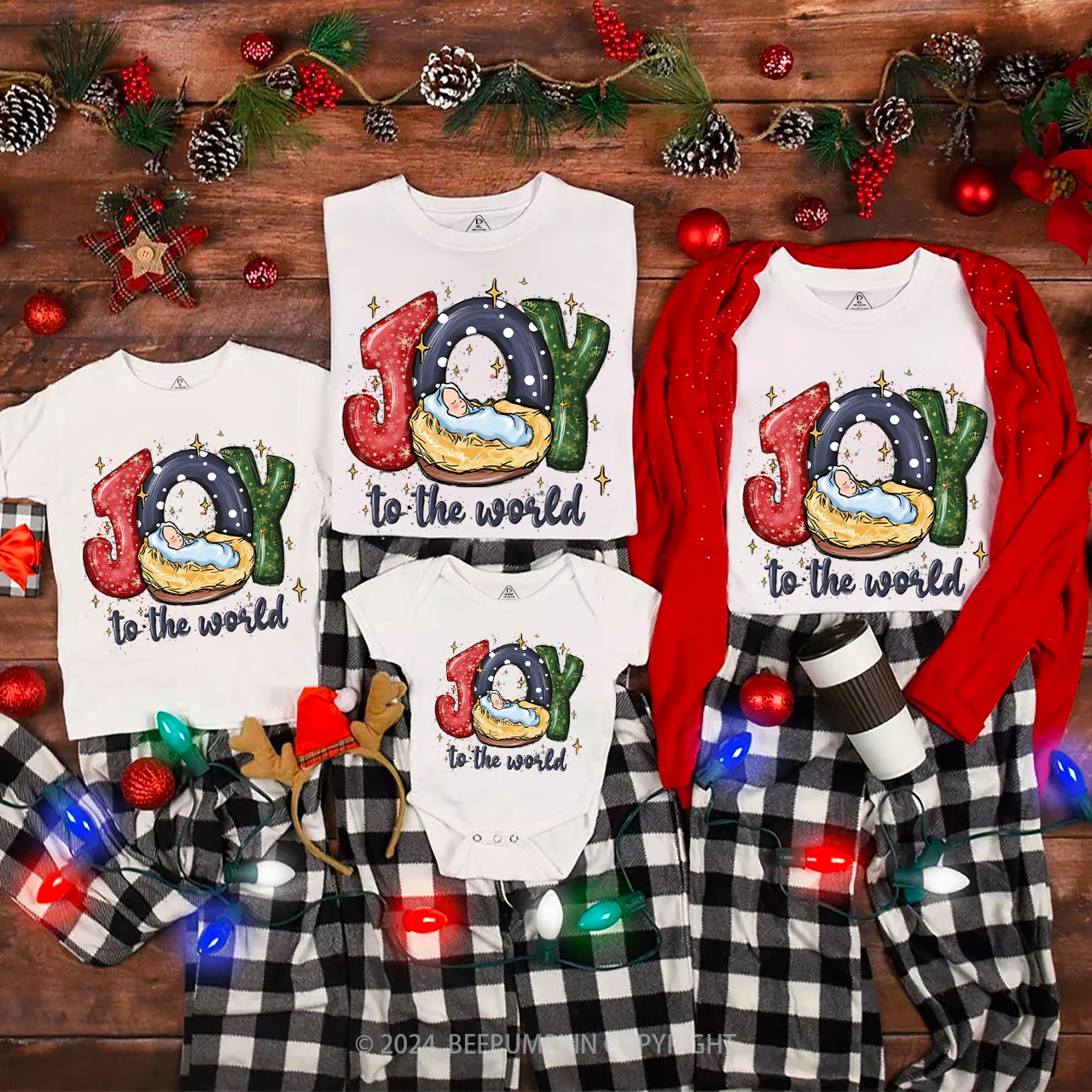 Joy To The World Family Matching T-Shirts Beepumpkin