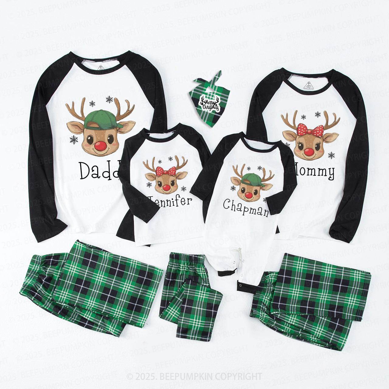 Personalized Reindeer Name Family Matching Pajamas