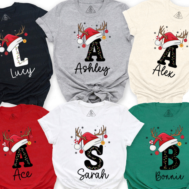 Personalized Holiday Santa Hat Name Family Matching T-Shirts Beepumpkin