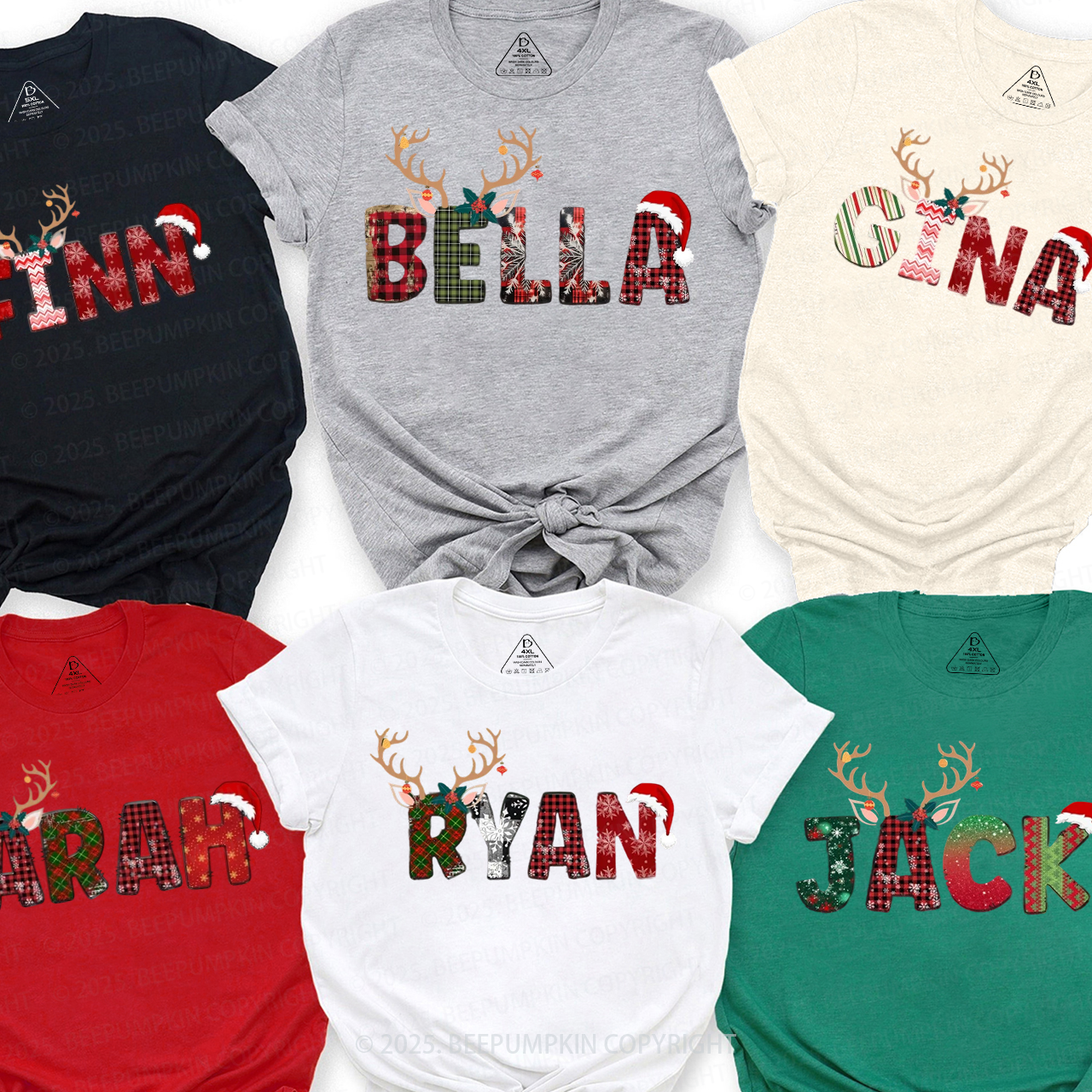 Personalized Doodle Alphabet Family Christmas Family Matching T-Shirts Beepumpkin