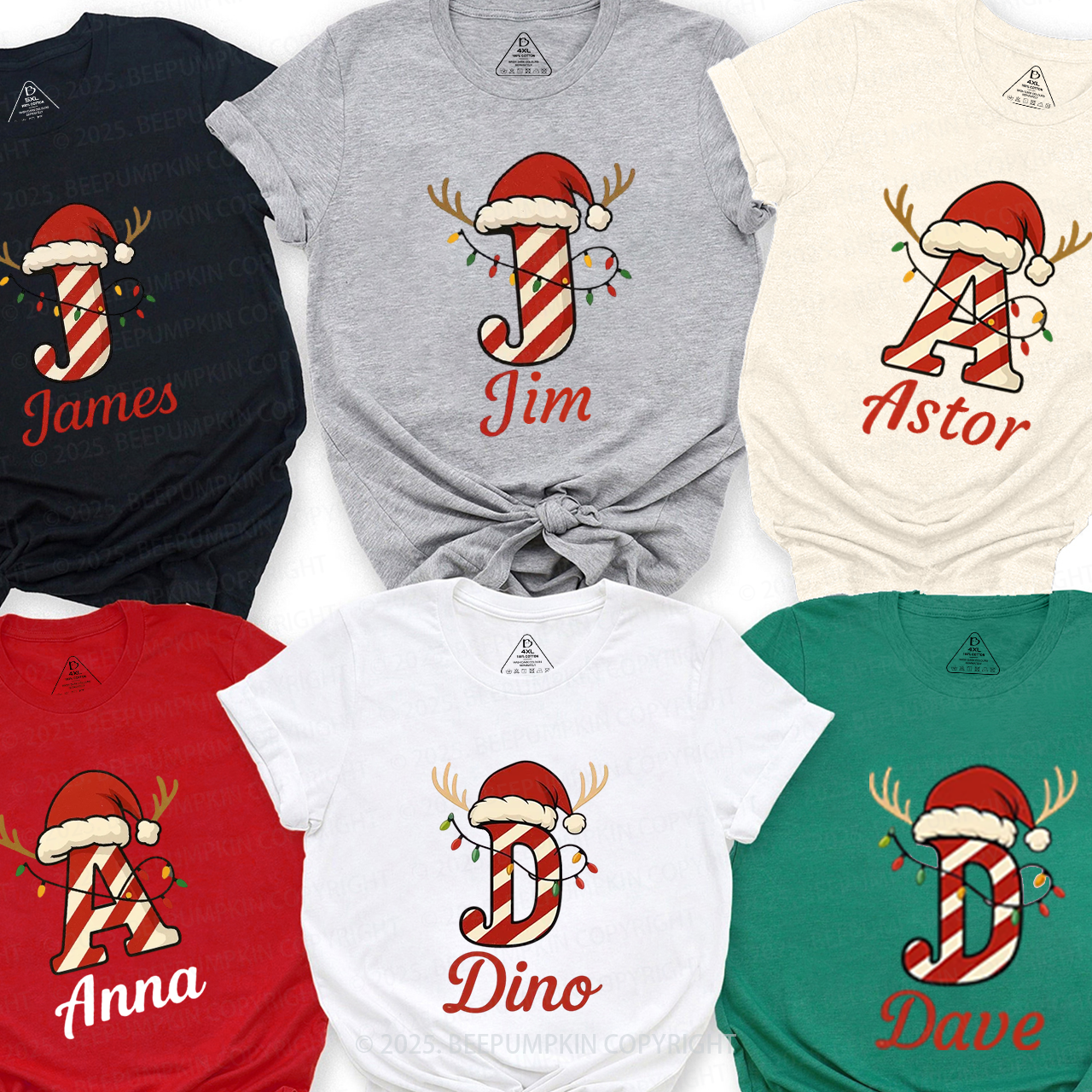 Personalized Candy Cane Name Christmas Family Matching T-Shirts Beepumpkin