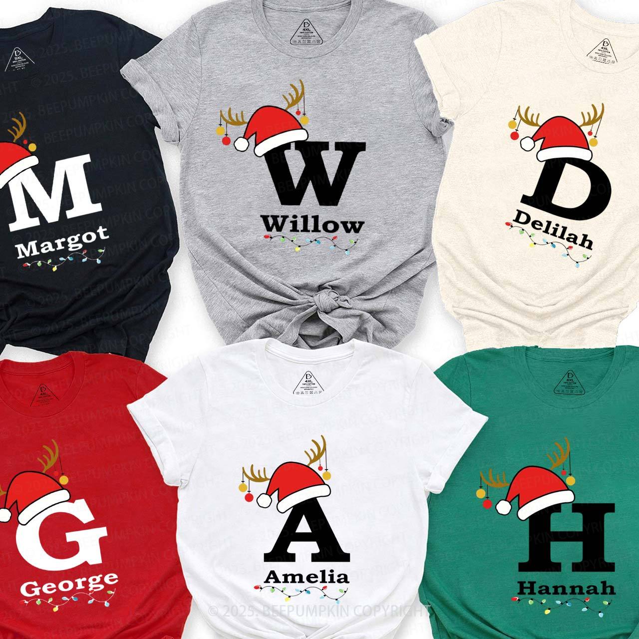 Personalized Christmas Alphabet Family Matching T-Shirts Beepumpkin