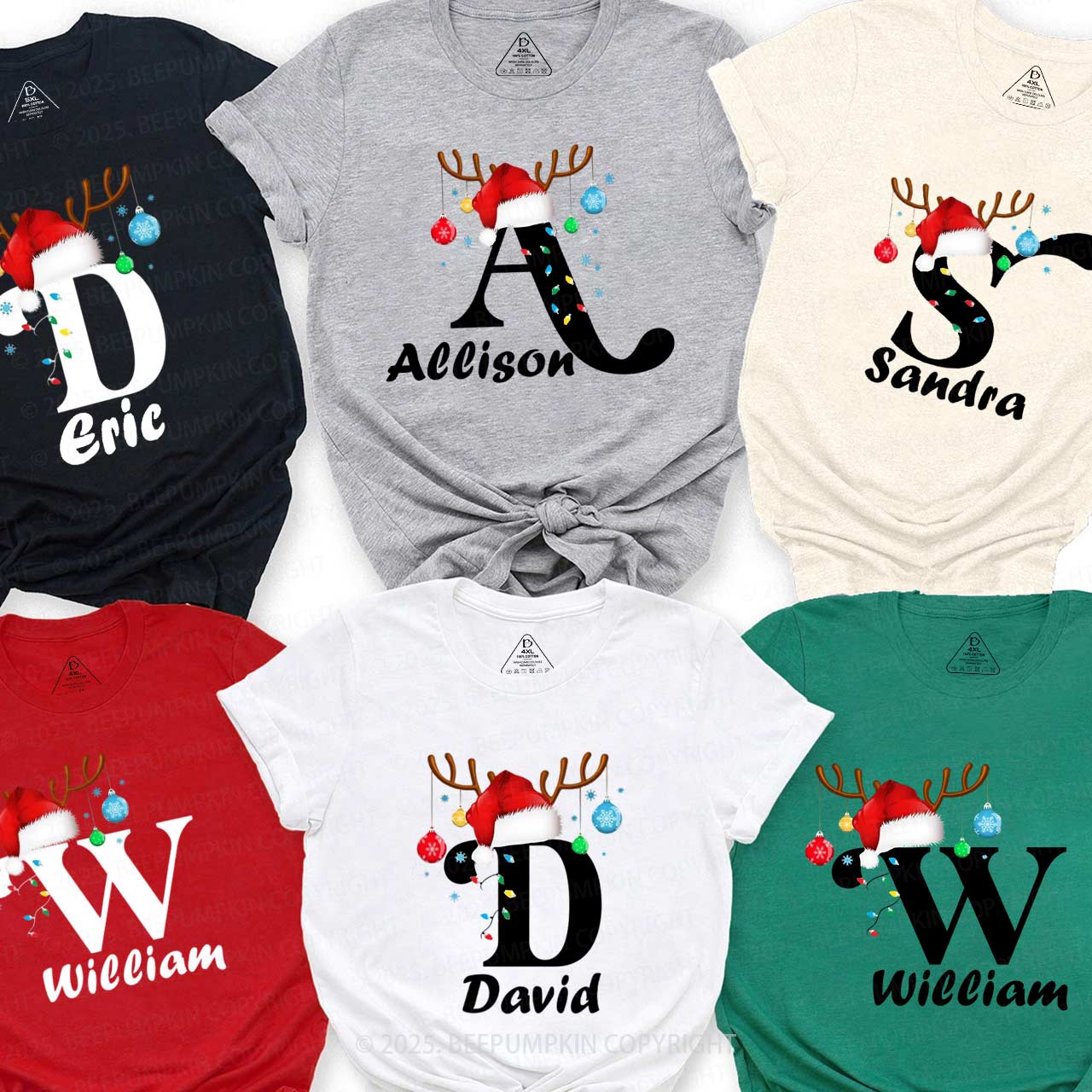 Personalized Merry Christmas Bells Name Family Matching T-Shirts Beepumpkin