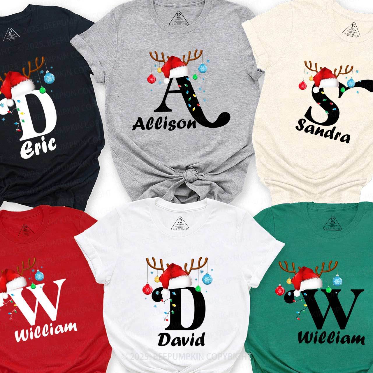 Personalized Merry Christmas Bells Name Family Matching T-Shirts Beepumpkin
