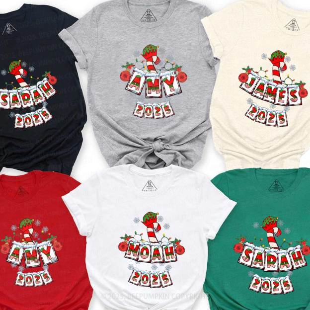 Personalized Christmas Candy Cane Family Matching T-Shirts Beepumpkin