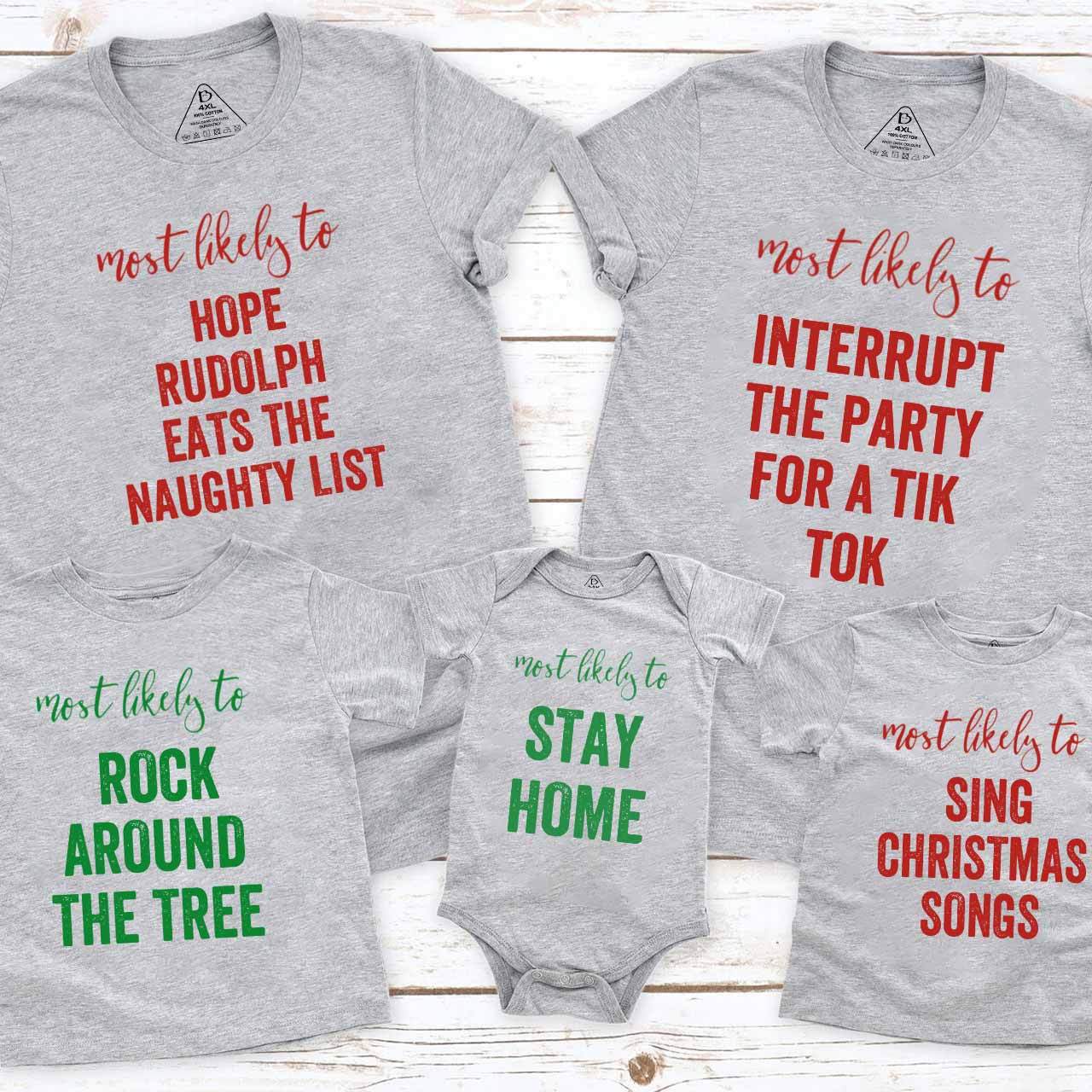 Personalized Most Likely To Funny Christmas Family Matching T-Shirts Beepumpkin