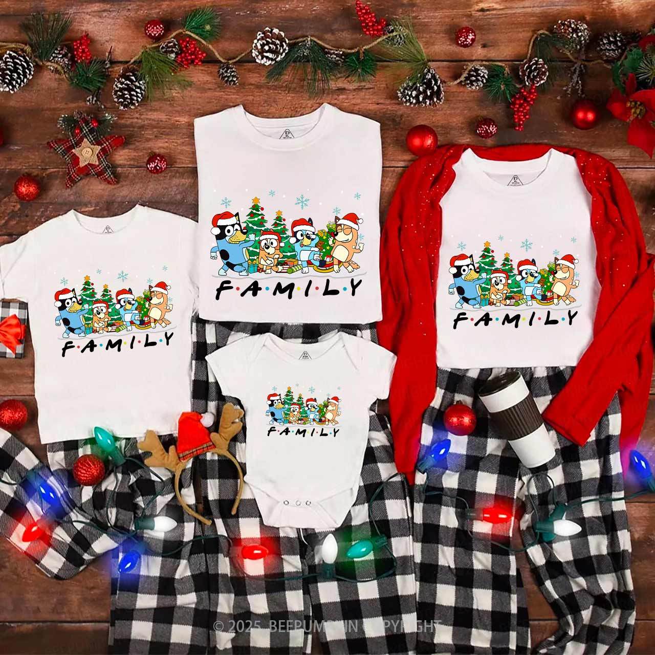 Snowflake Cartoon Dog Christmas Party Family Matching T-Shirts Beepumpkin