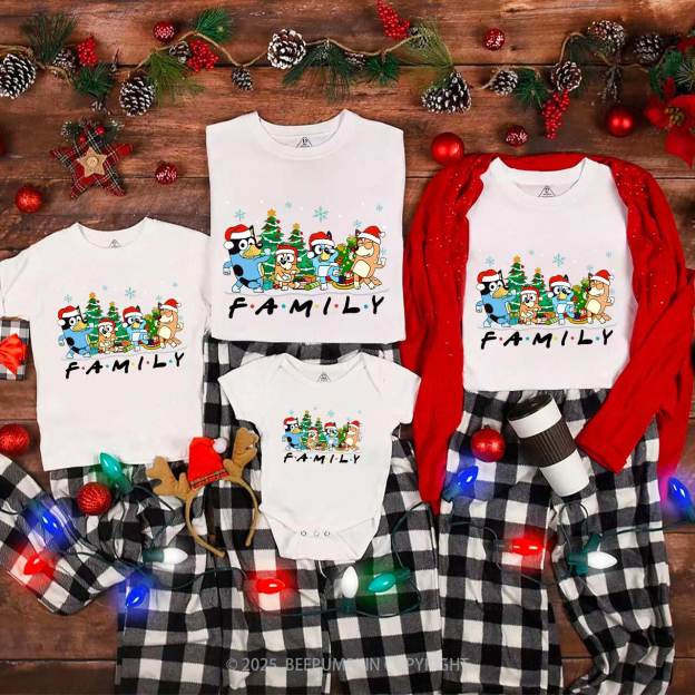 Snowflake Cartoon Dog Christmas Party Family Matching T-Shirts Beepumpkin