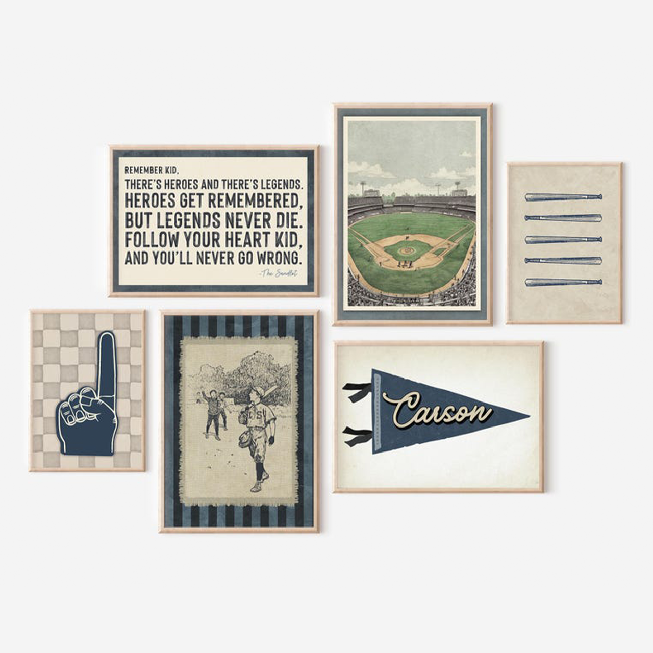 Set Of 6 Retro Ballpark Digital Nursery Wall Art