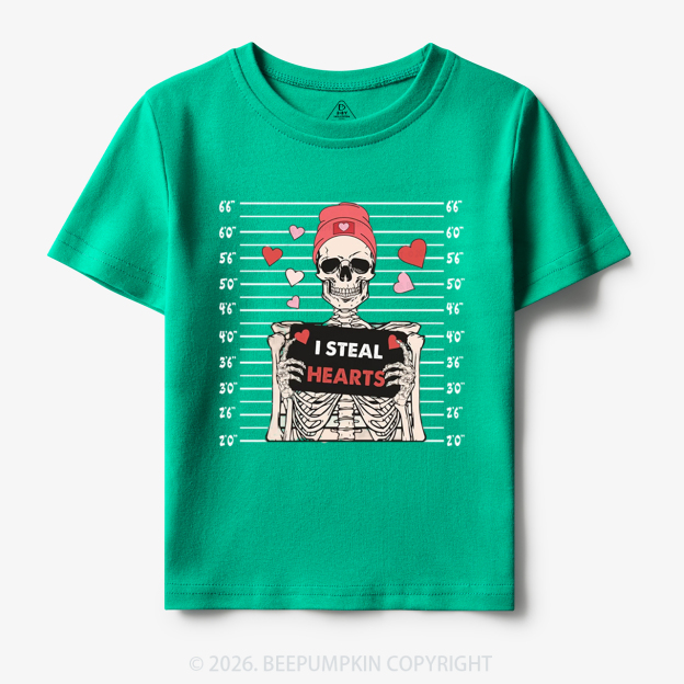 I Steal Hearts Skeleton Valentine's Day Toddler&Kid's Tees Beepumpkin