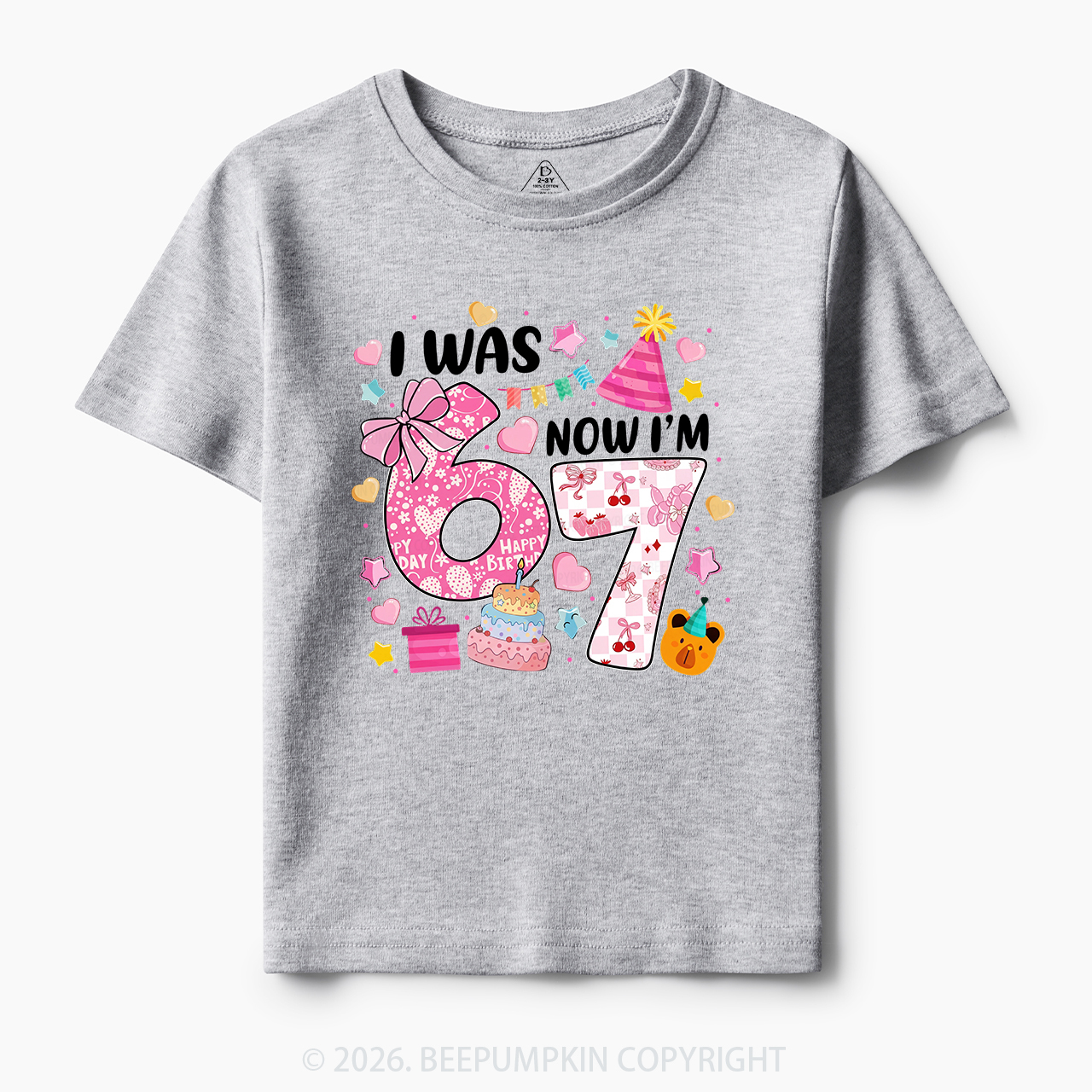 I Was 6 Now I'm 7 Birthday Coquette Bow Toddler&Kid's Tees